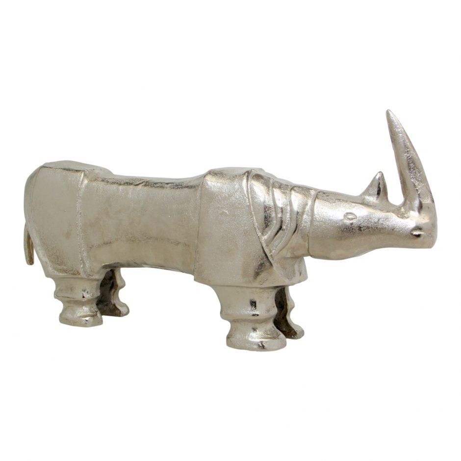 Silver Rhino Sculpture